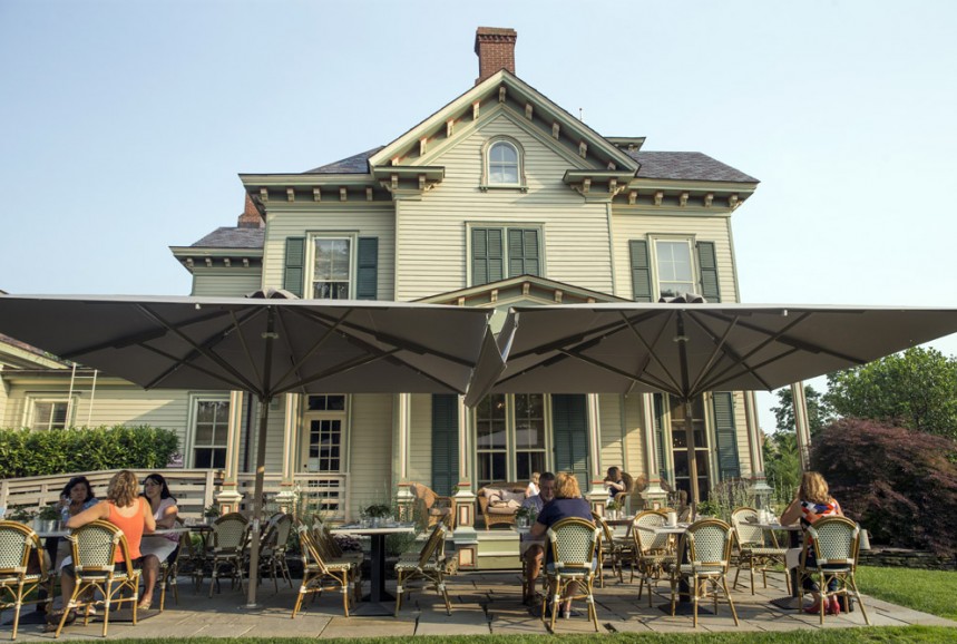 Dining outdoors on the patio, under our large umbrellas